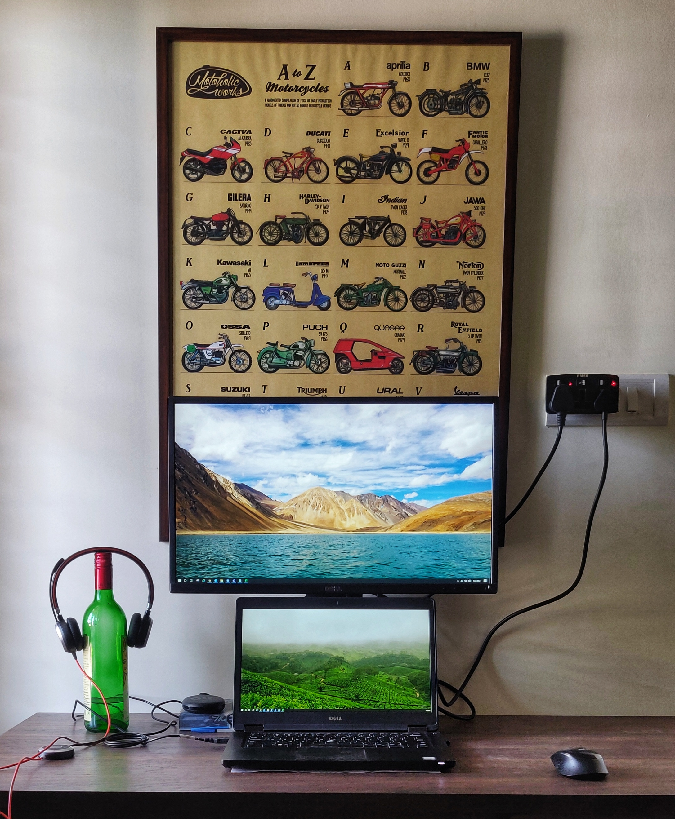 Work from home setup with external display and headphones